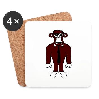 Clever Nerd Gorilla Lunettes à monture de corne Geek Tie Fun - Dessous de verre (lot de 4) - blanc - Devant