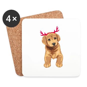 Cute Retriever puppy dog with Christmas deer horns - Coasters (set of 4) - white - Front