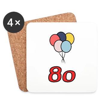 80. 80 ANS. 80e ANNIVERSAIRE. ANNIVERSAIRE 80 ANS. - Dessous de verre (lot de 4) - blanc - Devant