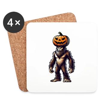 Halloween Pumpkin Bigfoot Sasquatch Cartoon Hat - Coasters (set of 4) - white - Front