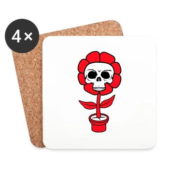 Evil Halloween Flower Skull Skull Horror Pot - Coasters (set of 4) - white - Front