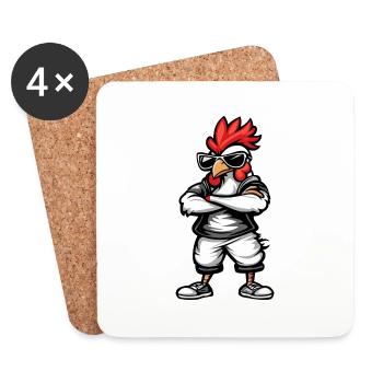 Coq Bande Dessinée Cool - Dessous de verre (lot de 4) - blanc - Devant
