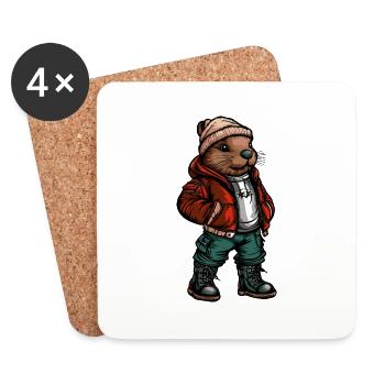 Beaver Fashion Winter - Coasters (set of 4) - white - Front