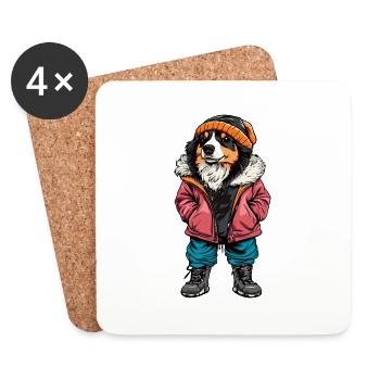 Border Collie Chien Mode Hiver - Dessous de verre (lot de 4) - blanc - Devant