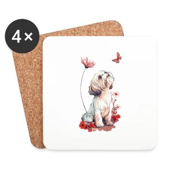 Shih Tzu und Schmetterling - Untersetzer (4er-Set) - Weiß - Vorne