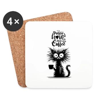 Katze Kaffee Kaffeetrinker Katzenmama Büro Kollege - Untersetzer (4er-Set) - Weiß - Vorne