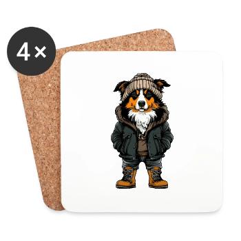 Border Collie Dog Funny Winter - Coasters (set of 4) - white - Front