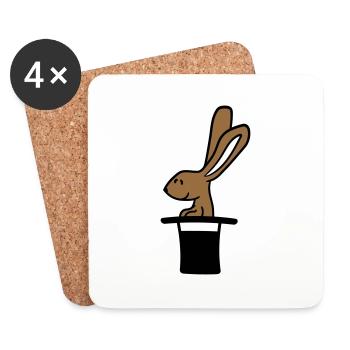 Lapin Chapeau Haut de forme Sorcier Lapin Sorcier Mignon - Dessous de verre (lot de 4) - blanc - Devant