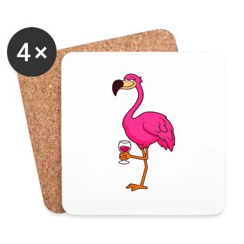 Funny Flamingo with wine glas - Coasters (set of 4) - white - Front