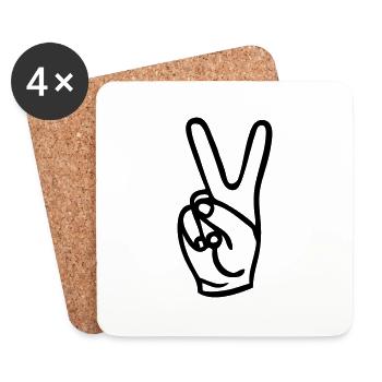 Friede "Peace-Zeichen" zwei Finger - Untersetzer (4er-Set) - Weiß - Vorne