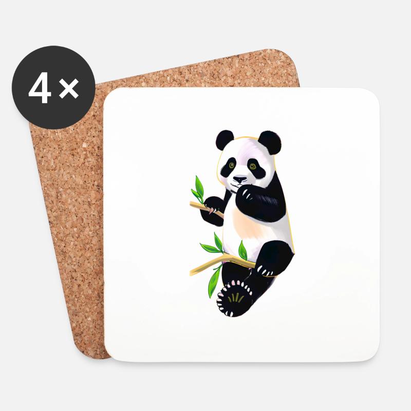 Süßer Panda auf Baum - Untersetzer (4er-Set) - Weiß