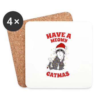 Avoir un chat de Père Noël drôle de catmas Meowy - Dessous de verre (lot de 4) - blanc - Devant
