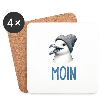 Gute Laune - Moin Möwe mit Beanie Mütze - Untersetzer (4er-Set) - Weiß - Vorne