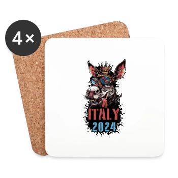 Italie 2024 Vacances Âne - Dessous de verre (lot de 4) - blanc - Devant