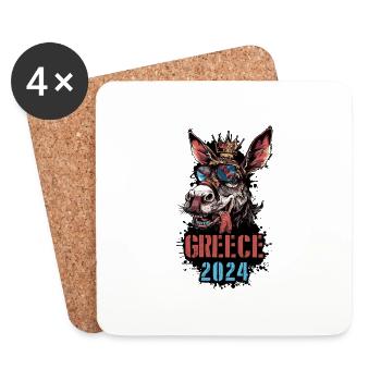 Grèce 2024 Vacances Âne - Dessous de verre (lot de 4) - blanc - Devant