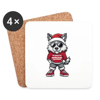 Wolf Weihnachten X-Mas - Untersetzer (4er-Set) - Weiß - Vorne