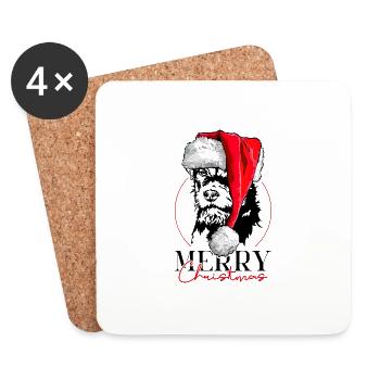 Père Noël Allemand Chasse Terrier Joyeux Noël Chiens - Dessous de verre (lot de 4) - blanc - Devant