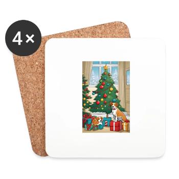 Lustig Hund Weihnachten Weihnachtsbaum Geschenk - Untersetzer (4er-Set) - Weiß - Vorne
