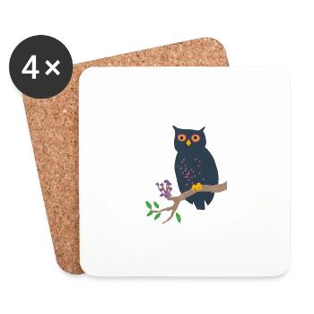 Hibou et champignons - Dessous de verre (lot de 4) - blanc - Devant