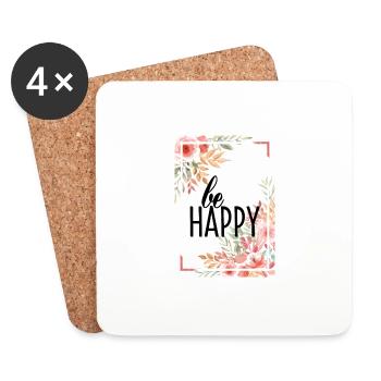 BE HAPPY - Untersetzer (4er-Set) - Weiß - Vorne