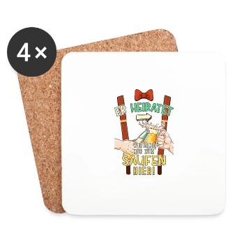 JGA Junggesellenabschied Bier Saufen Lustig Spruch - Untersetzer (4er-Set) - Weiß - Vorne