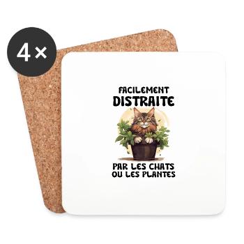 facilement distraite par les chats et les plantes - Dessous de verre (lot de 4) - blanc - Devant