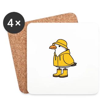 North Sea Rain Seagull Yellow Raincoat Rubber Boots - Coasters (set of 4) - white - Front