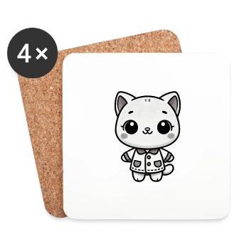Adorable Kitty - Dressed to Charm - Coasters (set of 4) - white - Front
