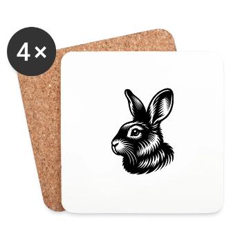 Petit lapin mignon avec de grandes oreilles - Dessous de verre (lot de 4) - blanc - Devant