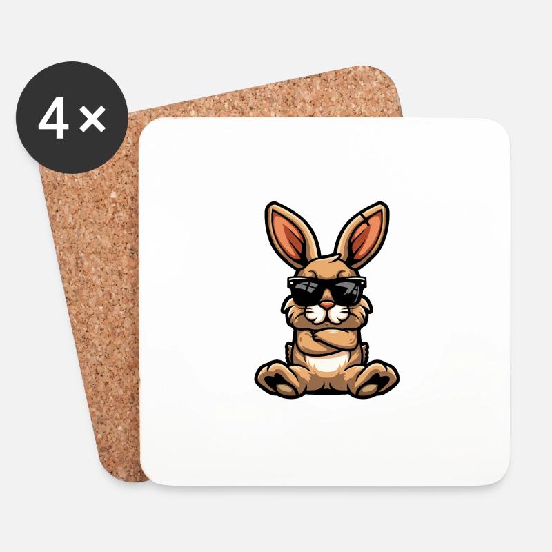 Hase Cool Tier - Untersetzer (4er-Set) - Weiß