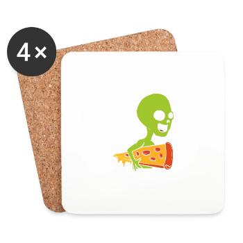 Alien and pizza. Pizza lovers poison - Coasters (set of 4) - white - Front