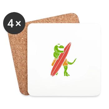 Dino Surfer Surfer Gift - Coasters (set of 4) - white - Front