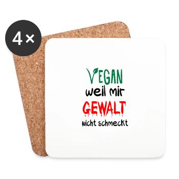 VEGAN - Weil mir Gewalt nicht schmeckt - veggie4m3 - Untersetzer (4er-Set) - Weiß - Vorne