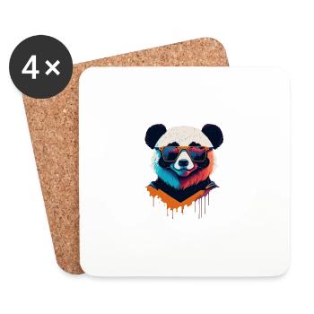 Panda Power: Retro Panda T-Shirt - Untersetzer (4er-Set) - Weiß - Vorne