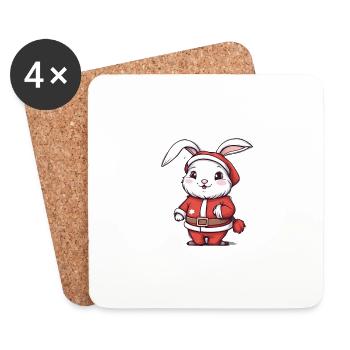Santa Bunny, Hase Weihnachtsmann - Untersetzer (4er-Set) - Weiß - Vorne