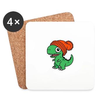 Green T-Rex Baby Dino Dinosaur Beanie Hat - Coasters (set of 4) - white - Front