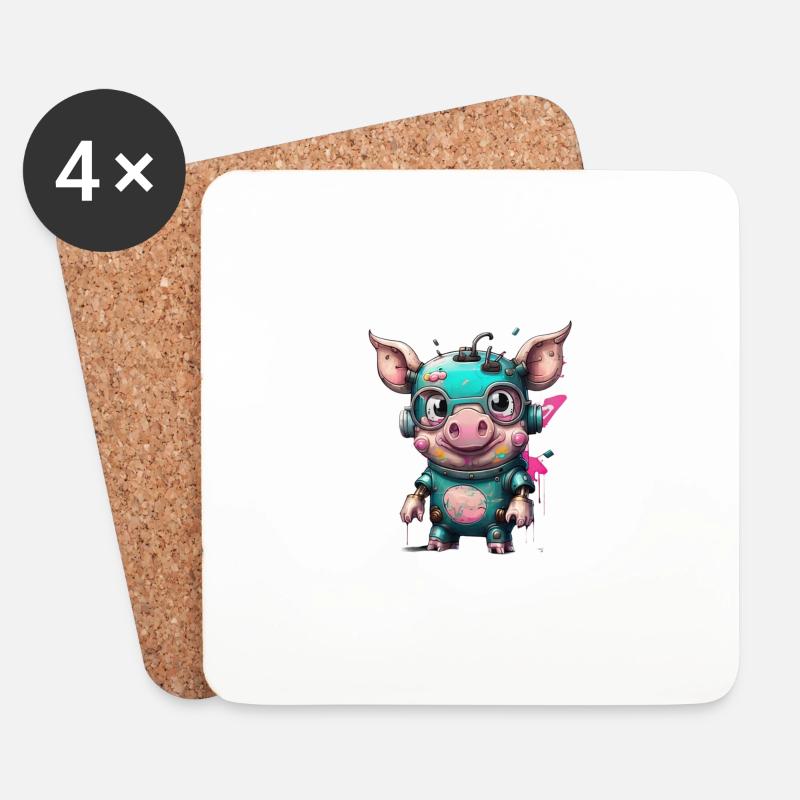 Robot Pig - Coasters (set of 4) - white
