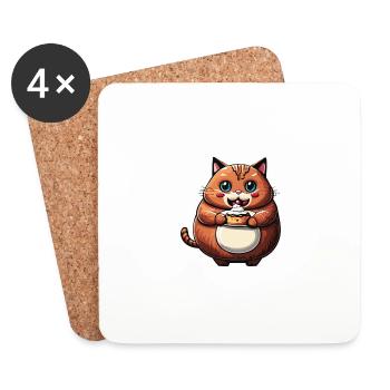 Cat eating Cake (Magical Animals Collection) - Coasters (set of 4) - white - Front