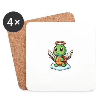 Mignon ange tortue avec des ailes dessin animé - Dessous de verre (lot de 4) - blanc - Devant
