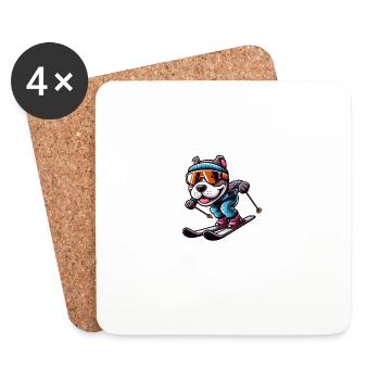 Pitbull Dog Skier Winter Sports Fun - Coasters (set of 4) - white - Front