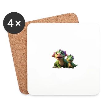 2 kinderfreundliche Dinofreunde - Untersetzer (4er-Set) - Weiß - Vorne