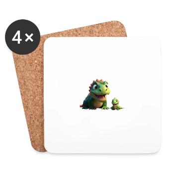 Zwei Dinofreunde süß - Untersetzer (4er-Set) - Weiß - Vorne
