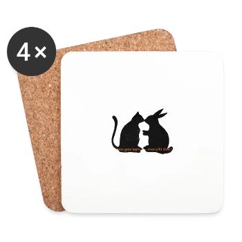Chat et lapin amis, relation romantique - Dessous de verre (lot de 4) - blanc - Devant
