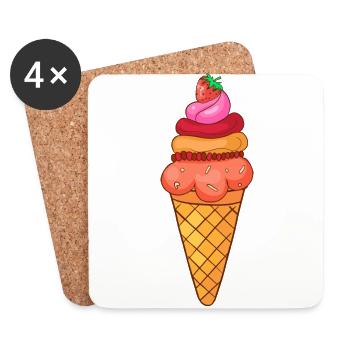Eis Speiseeis Eiskrem Eiscreme Kugeleis Eisbecher - Untersetzer (4er-Set) - Weiß - Vorne