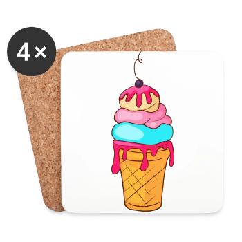 Eis Speiseeis Eiskrem Eiscreme Kugeleis Eisbecher - Untersetzer (4er-Set) - Weiß - Vorne