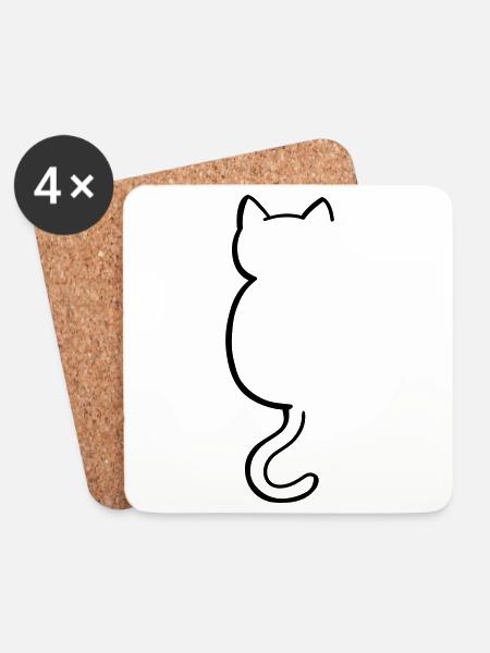 Katze Silouette - Untersetzer (4er-Set) - Weiß