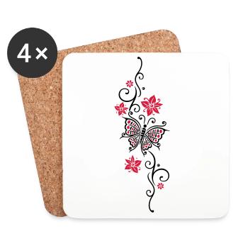 Floral tendril butterfly summer flowers flowers - Coasters (set of 4) - white - Front