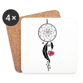 Dreamcatcher, coeur et aux plumes, style girlie - Dessous de verre (lot de 4) - blanc - Devant