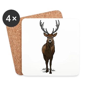 Cerf avec bois - Dessous de verre (lot de 4) - blanc - Devant