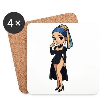 Girl with a Pearl Earring ChibiSuper Deformed - Coasters (set of 4) - white - Front